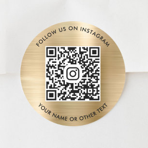 Adesivo Redondo Siga-nos no Instagram QR Code Dourado