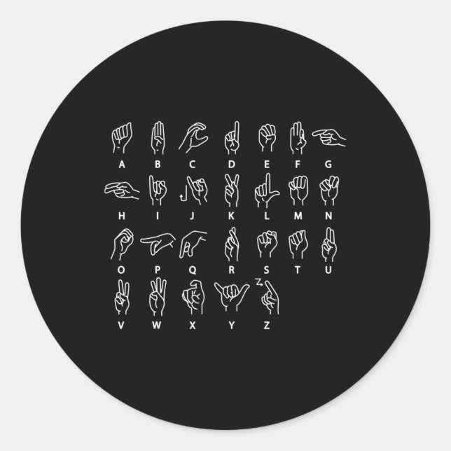 Adesivo Redondo Sign Language Alphabet Deaf Mute Asl Deaf Awarenes (Frente)