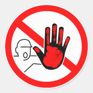 Adesivo Redondo sign stop trespassing hand blood