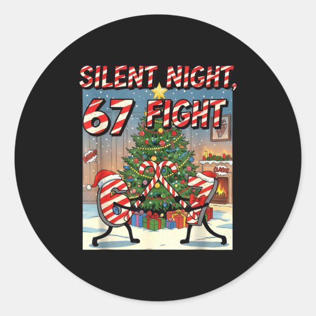 Adesivo Redondo Silent Night 67 Fight Christmas Cartoon Tee  (Frente)