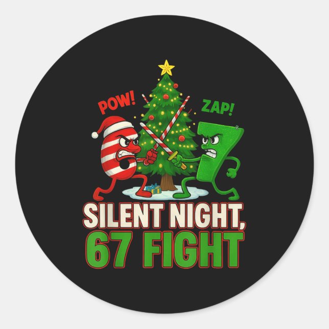 Adesivo Redondo Silent Night 67 Fight Funny Christmas  (Frente)