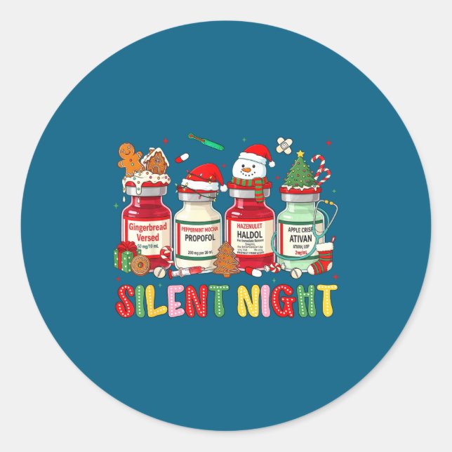 Adesivo Redondo Silent Night Funny Nurse Christmas Design  (Frente)