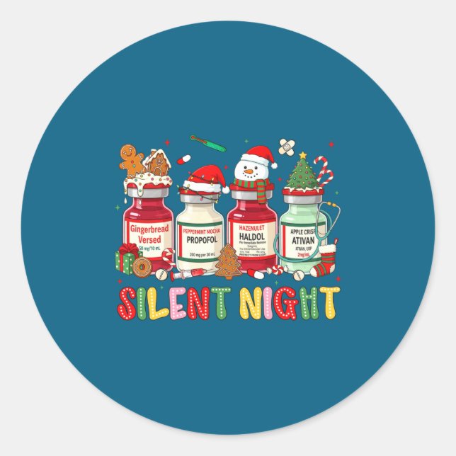 Adesivo Redondo Silent Night Funny Nurse Christmas Design Long Sle (Frente)