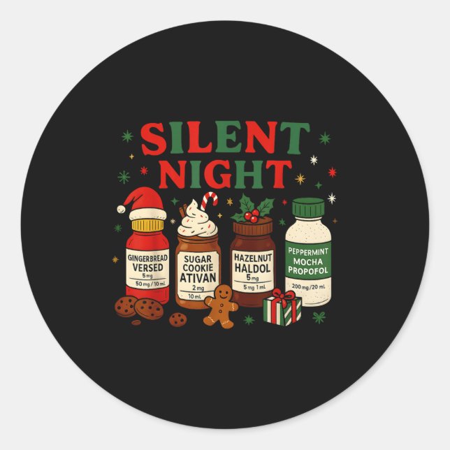 Adesivo Redondo Silent Night Profol Icu Nurse Funny Christmas Medi (Frente)
