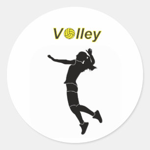 Adesivo Redondo Silhouette de uma mulher jogando voleibol