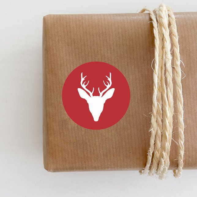 Adesivo Redondo Silhouette White Deer Head Em Vermelho (Ideal for the Holiday season.)