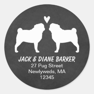 Adesivo Redondo Silhouettes White Pug | Dogs Love Return Address