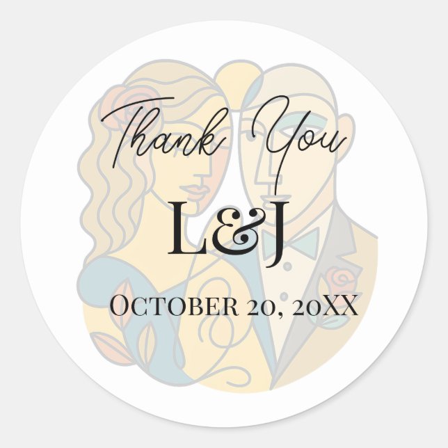 Adesivo Redondo Silhueta Artística Destino Casamento Arte Moderna (Frente)