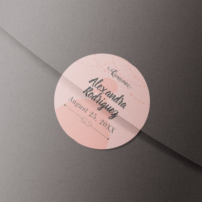 Adesivo Redondo Silhueta Blush Pink & Steel Charro Quinceanera (Criador carregado)
