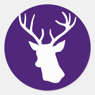 Adesivo Redondo Silhueta branca da cabeça dos cervos - roxo escur