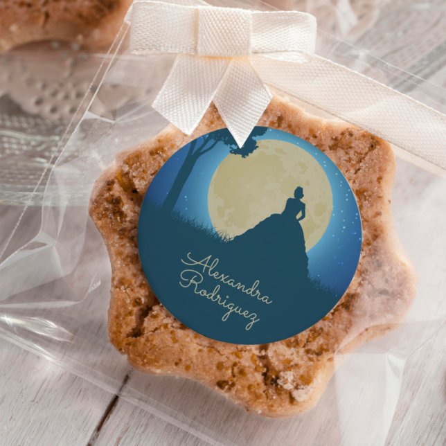 Adesivo Redondo Silhueta coroada com Moon Quinceanera (Criador carregado)