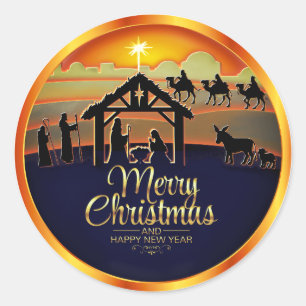 Adesivo Redondo Silhueta da Natividade "Feliz Natal"