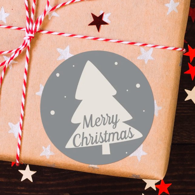 Adesivo Redondo Silhueta de árvore de Natal feliz (Criador carregado)