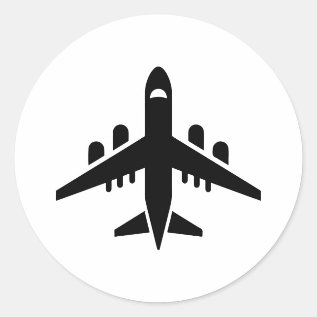 Adesivo Redondo Silhueta de avião voador de visão superior (Frente)