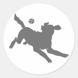 Adesivo Redondo Silhueta de cachorro com bola