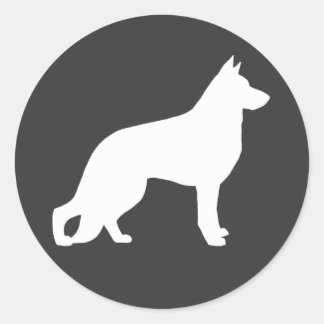 Adesivo Redondo Silhueta de Cão Pastor Alemão Branco