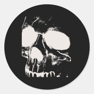 Adesivo Redondo Silhueta de Caveira Arte Gráfica Rock Grunge Hall