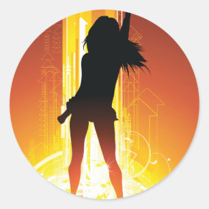 Adesivo Redondo Silhueta de Dança Vibrante Pop Art