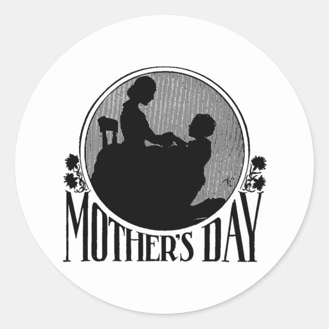 Adesivo Redondo Silhueta de Dia de as mães Retroativo (Frente)