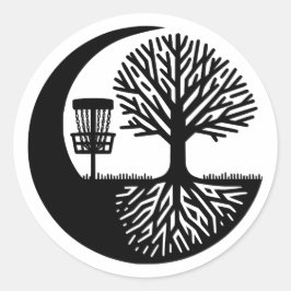 Adesivo Redondo Silhueta de Disc Golf Preto e Branco