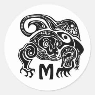 Adesivo Redondo Silhueta de Dragão Komo Dragon de Tinta Preta