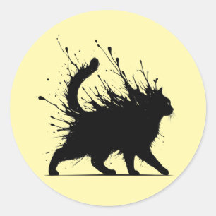 Adesivo Redondo Silhueta de Gato de Tinta