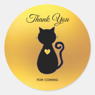 Adesivo Redondo Silhueta de Gato Preto Elegante em Obrigado de Our