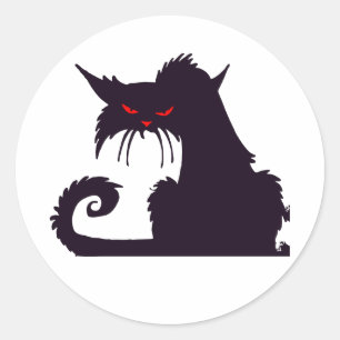 Adesivo Redondo Silhueta de Gato Preto Mau com Olhos Vermelhos