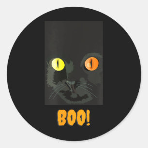 Adesivo Redondo Silhueta de Gato Preto Retrô Divertido de Hallowee