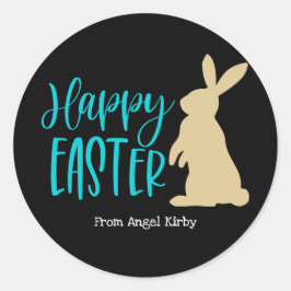 Adesivo Redondo Silhueta de Ouro felz pascoa, Preto