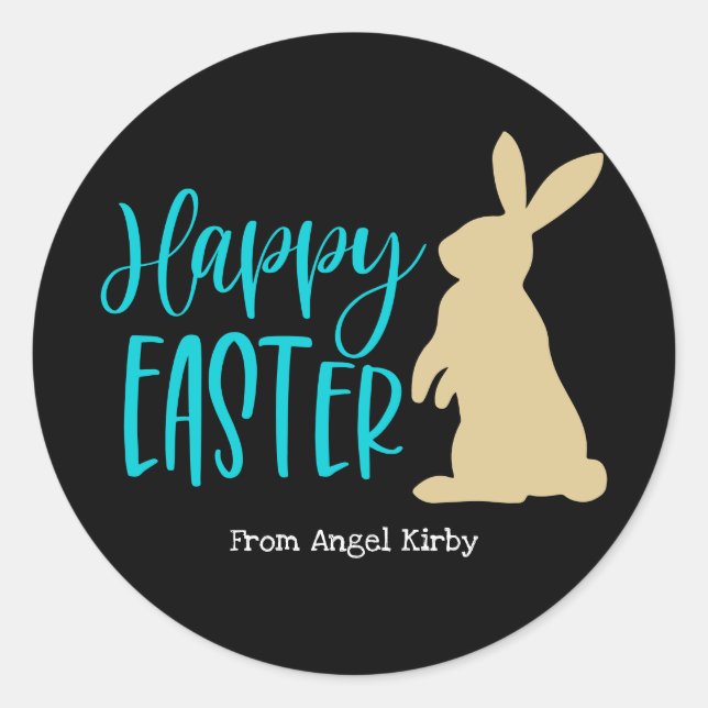 Adesivo Redondo Silhueta de Ouro felz pascoa, Preto (Frente)