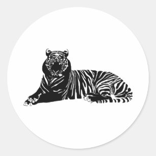 Adesivo Redondo Silhueta de Tigre de Relaxamento em Estirpa Preta 