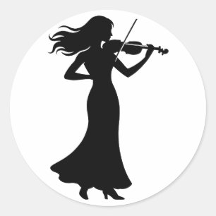 Adesivo Redondo Silhueta de Violinista Senhora