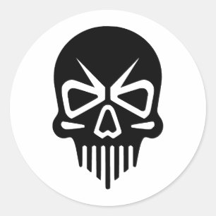 Adesivo Redondo Silhueta do crânio Elegante em monocromo