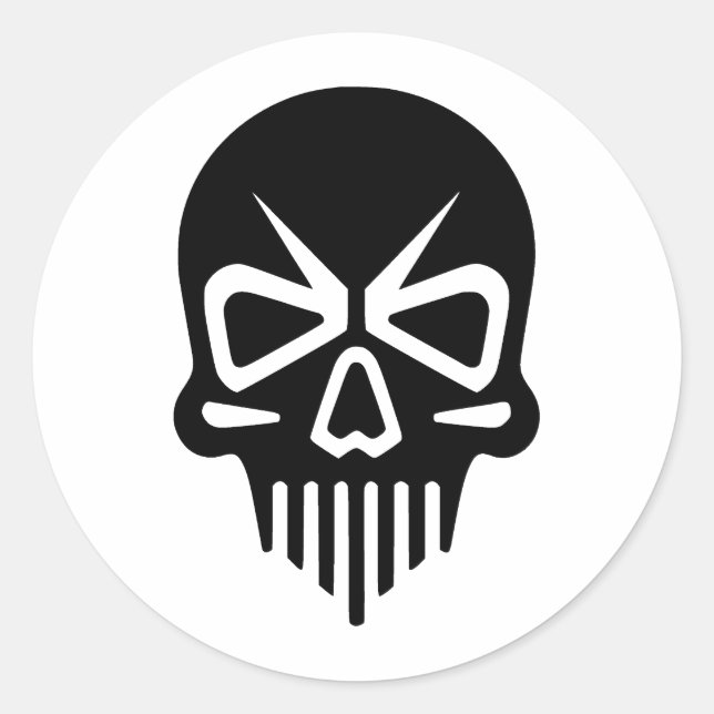 Adesivo Redondo Silhueta do crânio Elegante em monocromo (Frente)