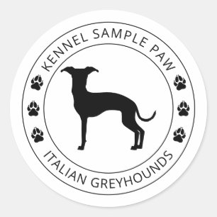 Adesivo Redondo Silhueta do Galgo Italiano com Patas e Texto