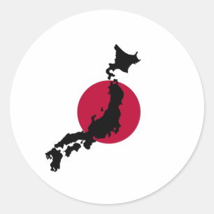 Adesivo Redondo Silhueta do Japão sobre a bandeira nacional do Sol