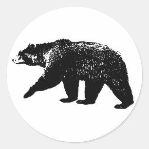 Adesivo Redondo Silhueta do urso preto, gráfico de Digitas