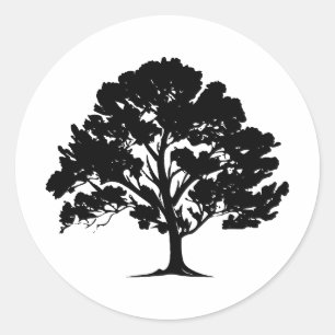 Adesivo Redondo Silhueta Elegante de Árvore em Monocromo