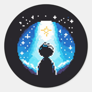 Adesivo Redondo Silhueta Espantosa - Dreamel Pixel Art Night Sky