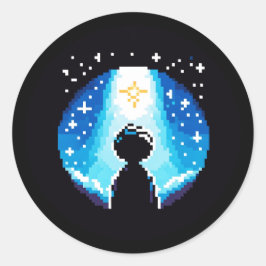 Adesivo Redondo Silhueta Espantosa - Dreamel Pixel Art Night Sky