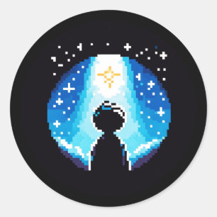 Adesivo Redondo Silhueta Espantosa - Dreamel Pixel Art Night Sky
