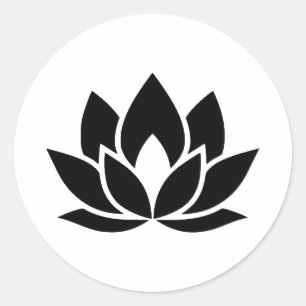 Adesivo Redondo Silhueta Flor Elegante Lotus em Monocromo