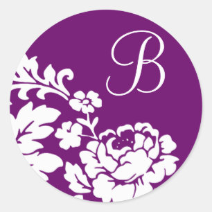 Adesivo Redondo Silhueta Floral Branca Vintage em Lavanda