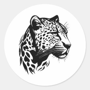 Adesivo Redondo Silhueta Leopardo Elegante em BW