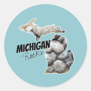 Adesivo Redondo Silhueta Michigan Preenchida Com Pedras De Petoske