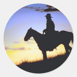 Adesivo Redondo Silhueta Sunset do Cowboy Ocidental