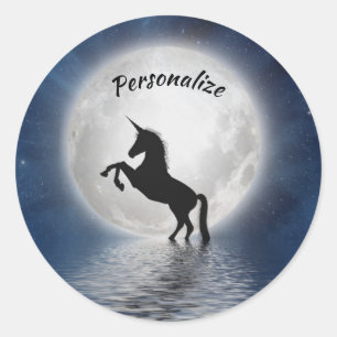 Adesivo Redondo Silhueta Unicórnio em Ocean Full Moon Personalize