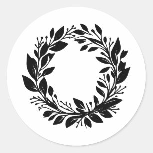 Adesivo Redondo Silhueta Wreath Elegante em Monocromo