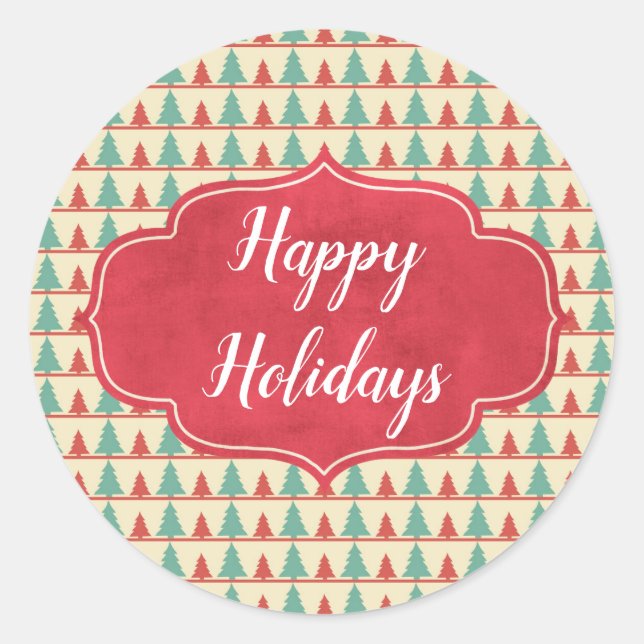 Adesivo Redondo Silhuetas de Árvore Retroativa Personalizáveis (Frente)